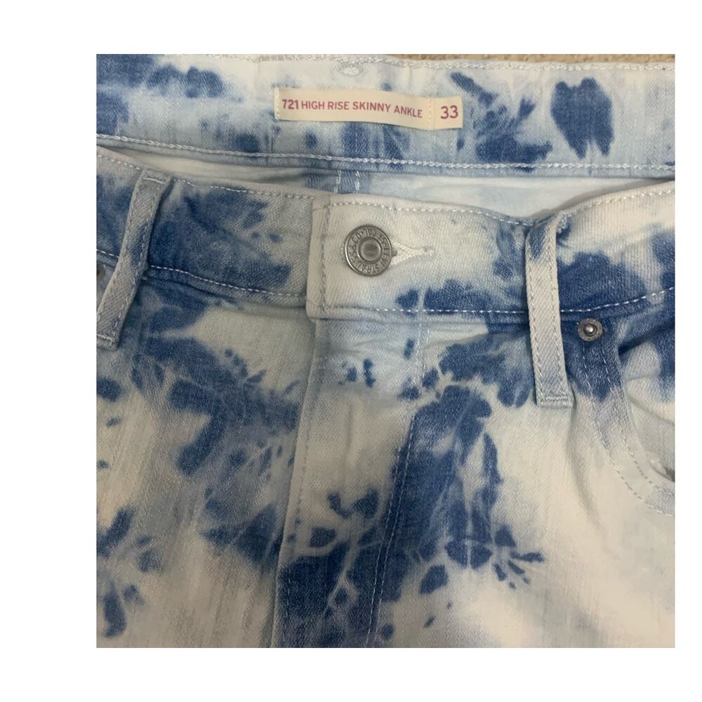 Levi's Tie Dye 721 High Rise SKinny Ankle Raw Hem sz‎ 33 - Picture 5 of 11